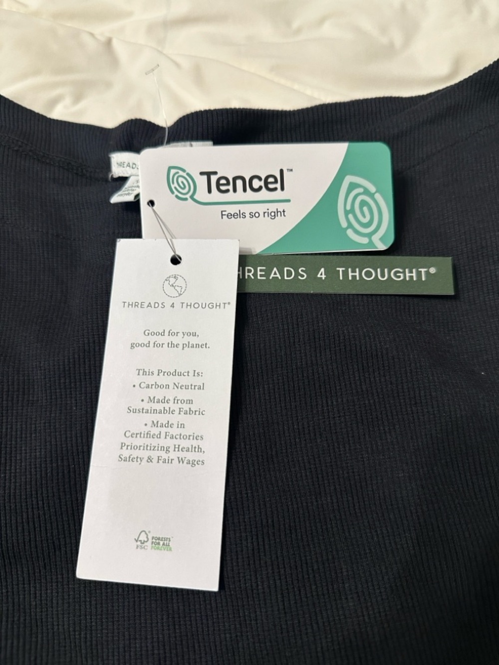 Threads 4 Thought Black Leoni Off-Shoulder Ribbed Tee - NWT - Size L - Picture 9 of 12